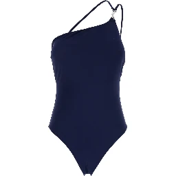 Blue One-Shoulder Swimsuit with U-Neck on the Back in Tech Fabric Woman