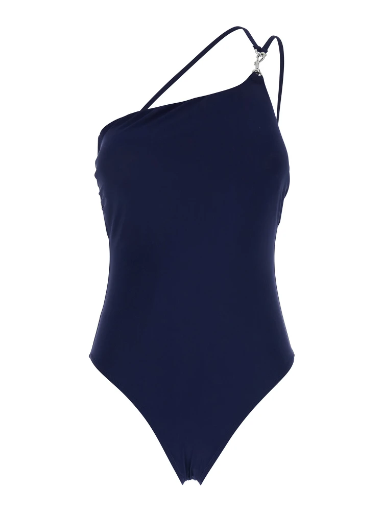 Blue One-Shoulder Swimsuit with U-Neck on the Back in Tech Fabric Woman