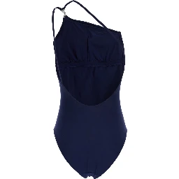 Blue One-Shoulder Swimsuit with U-Neck on the Back in Tech Fabric Woman