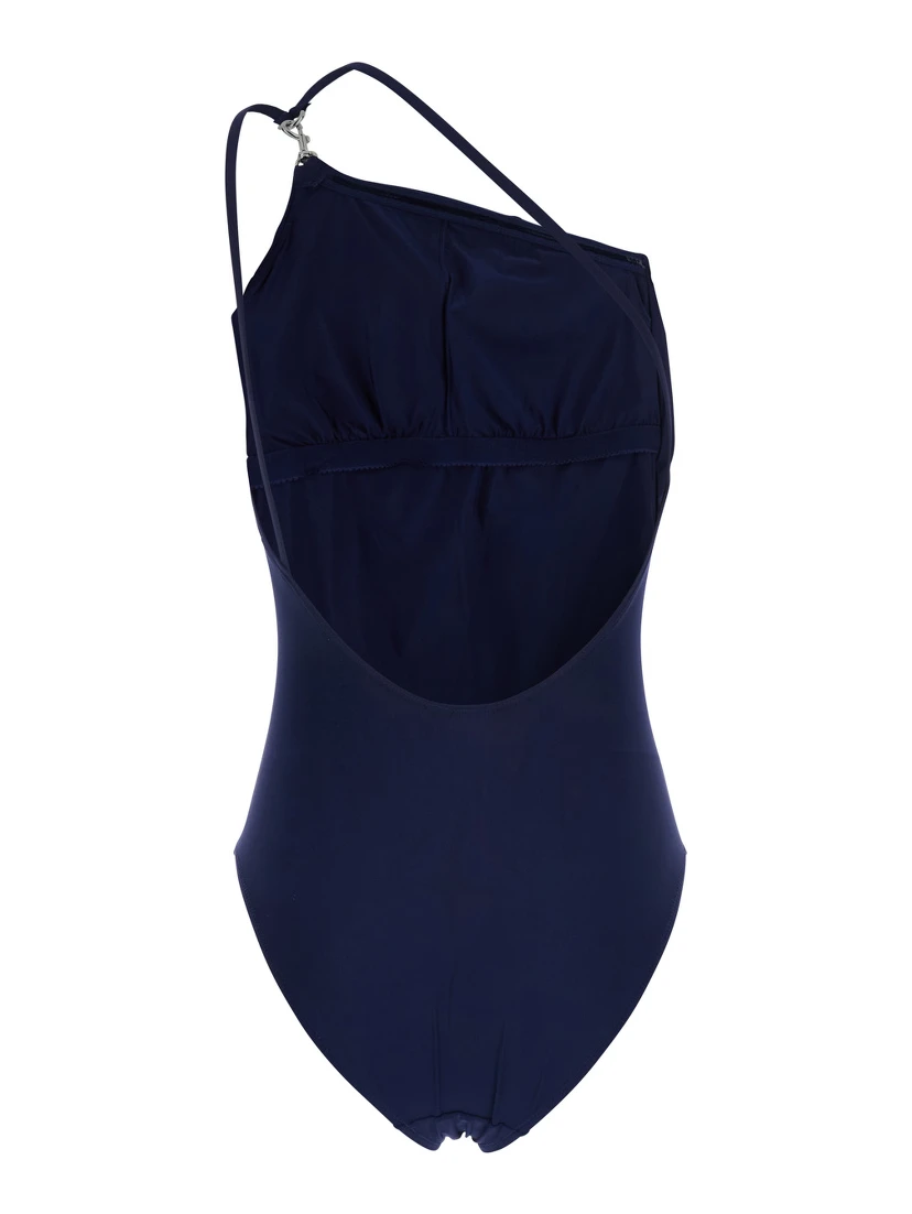 Blue One-Shoulder Swimsuit with U-Neck on the Back in Tech Fabric Woman