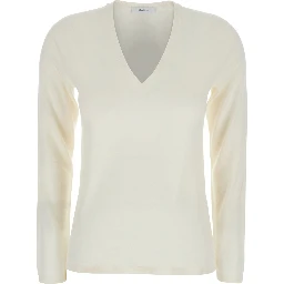 White V-neck Sweater in Cashmere Woman