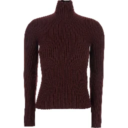 Bordeaux Turtleneck Sweater with Ribbed Design in Wool Blend Woman