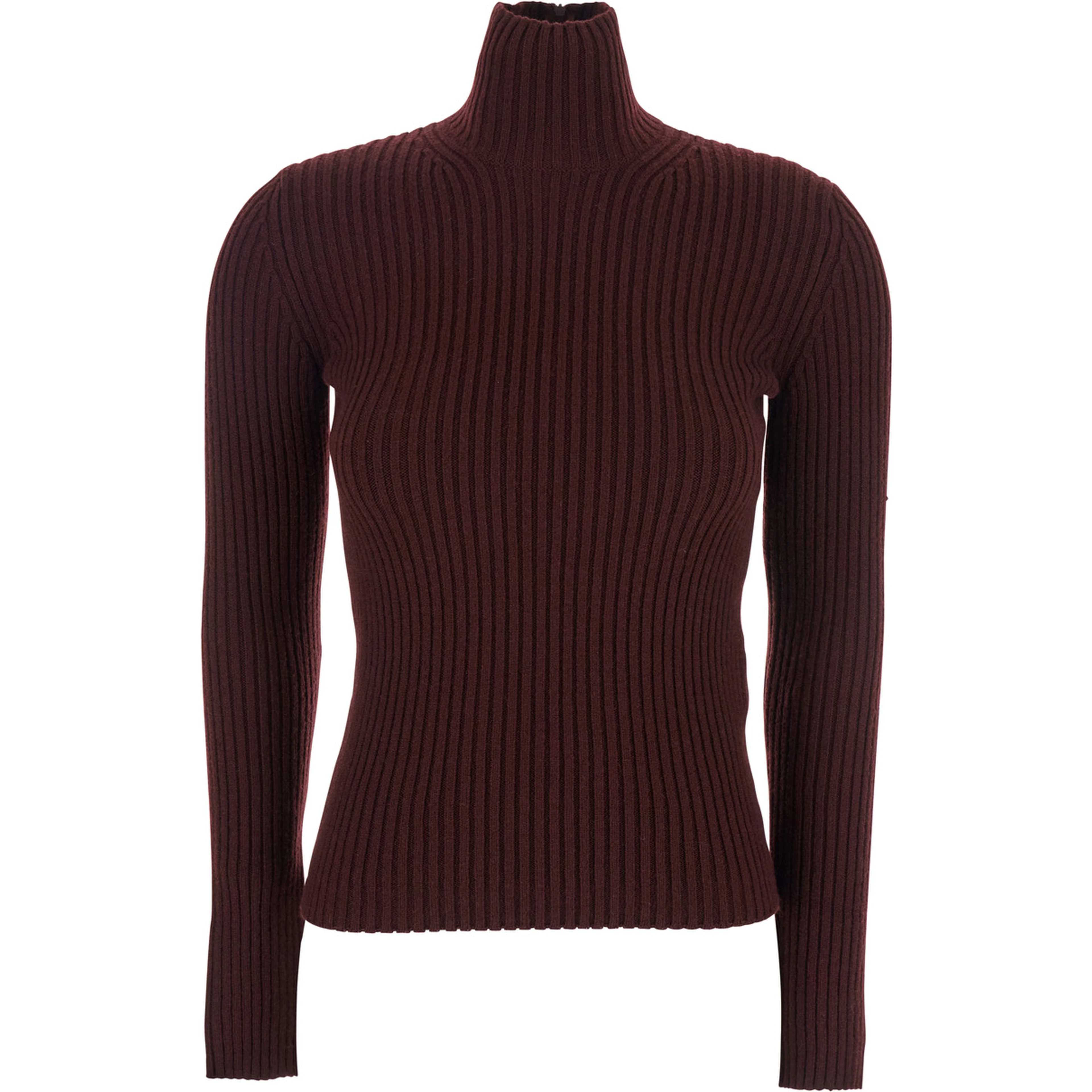 Bordeaux Turtleneck Sweater with Ribbed Design in Wool Blend Woman