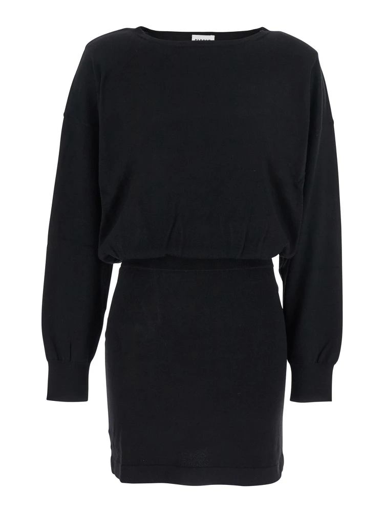 Black Dress with Boat Neck in Wool and Cashmere Blend Woman