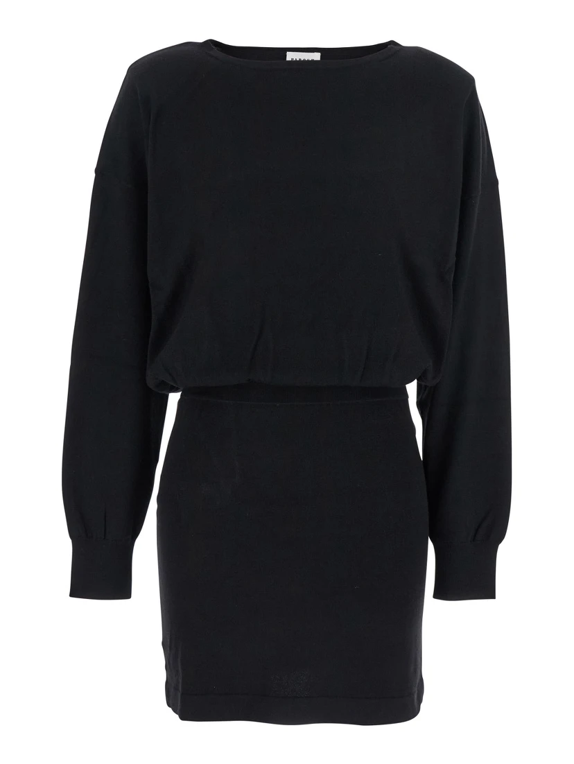 Black Dress with Boat Neck in Wool and Cashmere Blend Woman