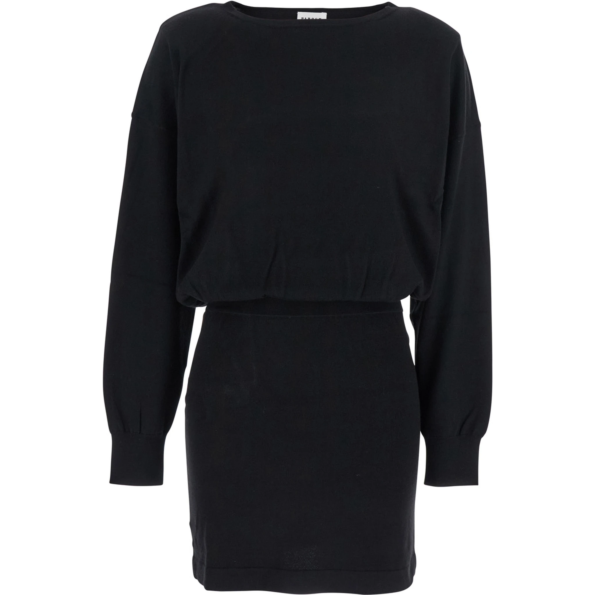 Black Dress with Boat Neck in Wool and Cashmere Blend Woman