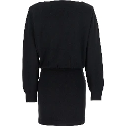 Black Dress with Boat Neck in Wool and Cashmere Blend Woman