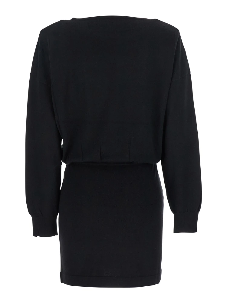 Black Dress with Boat Neck in Wool and Cashmere Blend Woman alternative