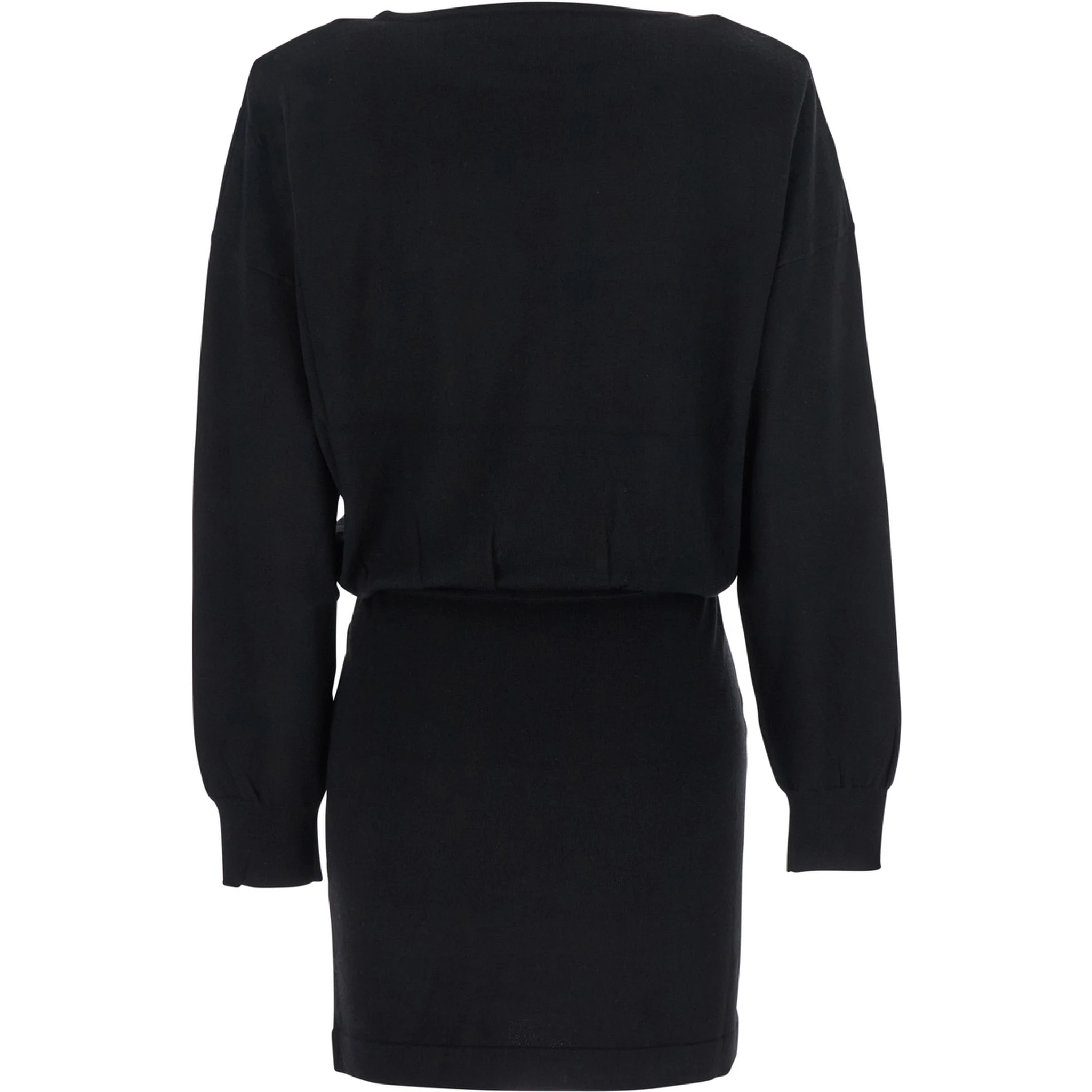 Black Dress with Boat Neck in Wool and Cashmere Blend Woman
