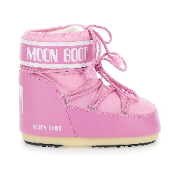 Icon Pink Snow Ankle Boots with Maxi Logo Print on the Side in Tech Fabric Girl