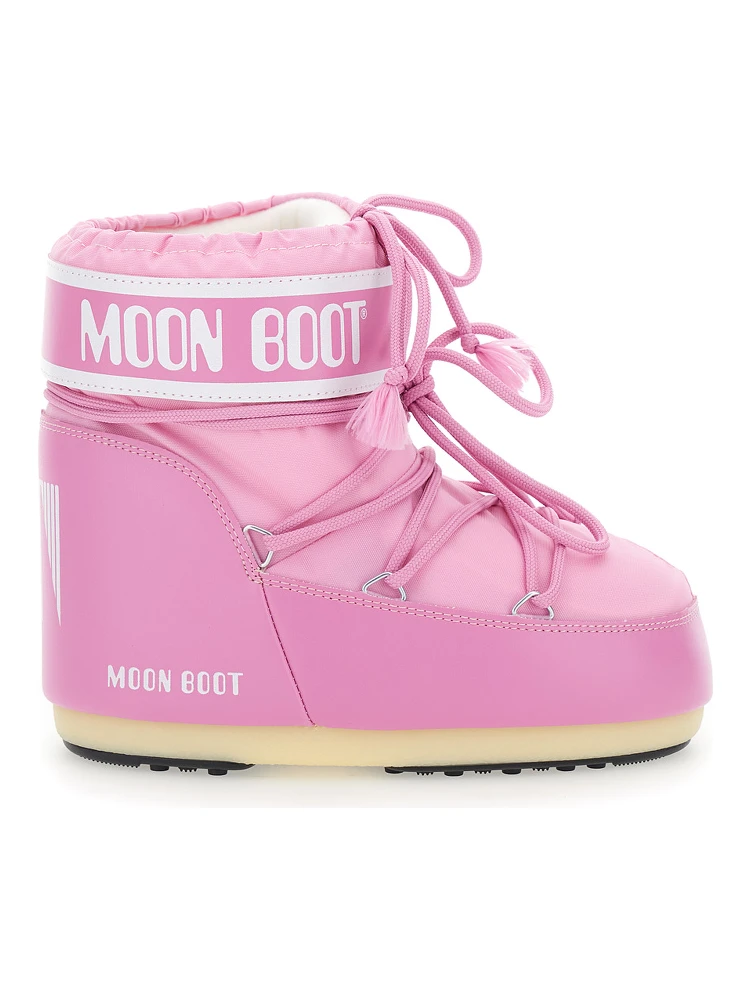 Icon Pink Snow Ankle Boots with Maxi Logo Print on the Side in Tech Fabric Girl