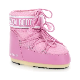 Icon Pink Snow Ankle Boots with Maxi Logo Print on the Side in Tech Fabric Girl