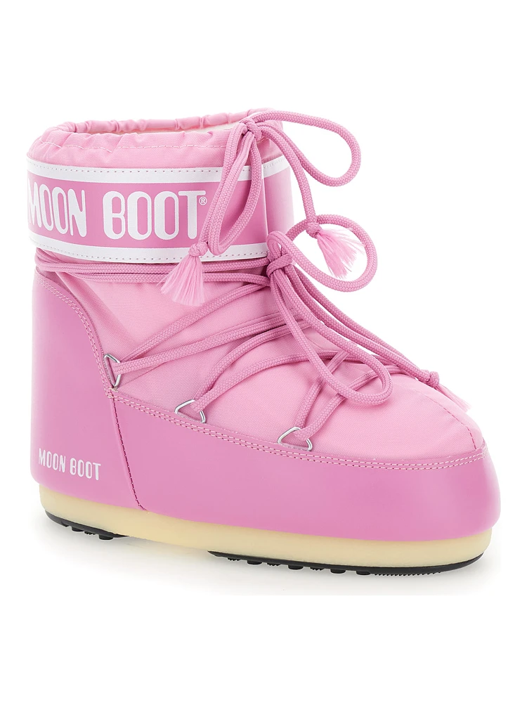 Icon Pink Snow Ankle Boots with Maxi Logo Print on the Side in Tech Fabric Girl alternative