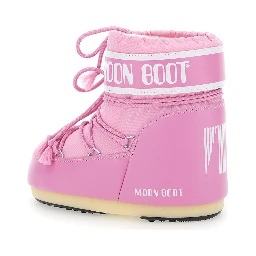 Icon Pink Snow Ankle Boots with Maxi Logo Print on the Side in Tech Fabric Girl