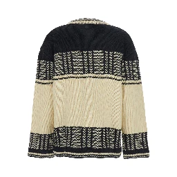 Black and White Crew Neck Sweaterwith All-Over Intarsia in Wool Woman