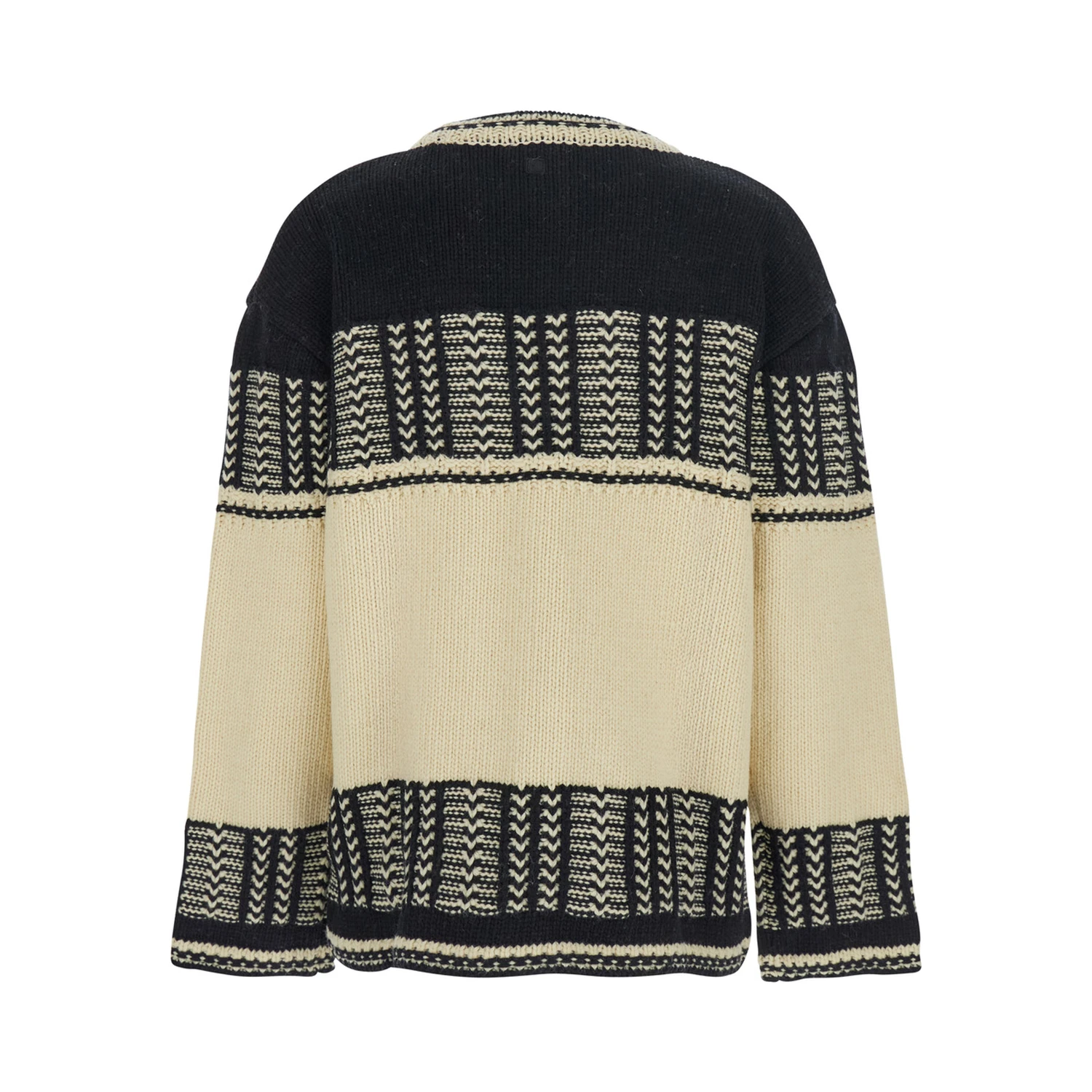Black and White Crew Neck Sweaterwith All-Over Intarsia in Wool Woman