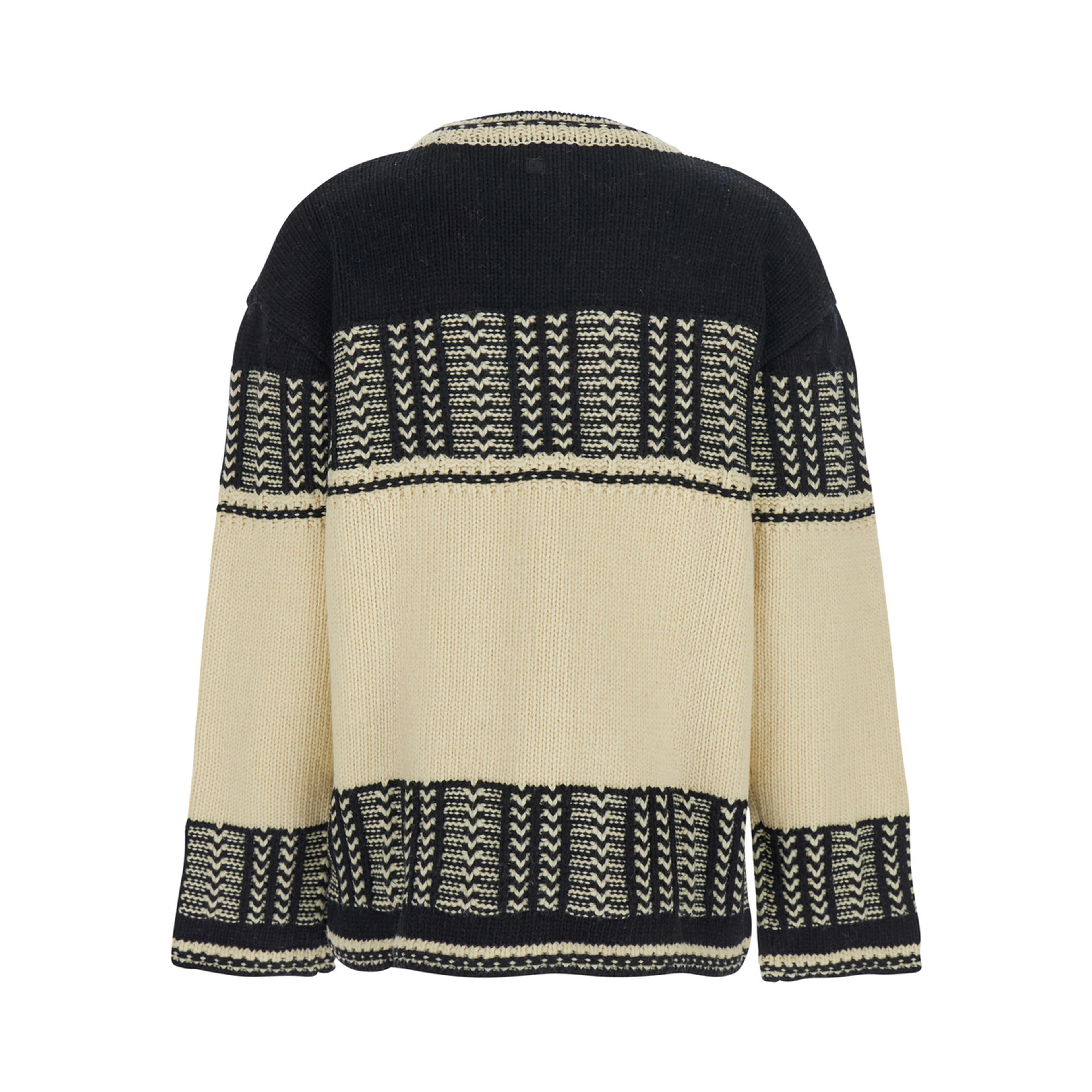 Black and White Crew Neck Sweaterwith All-Over Intarsia in Wool Woman