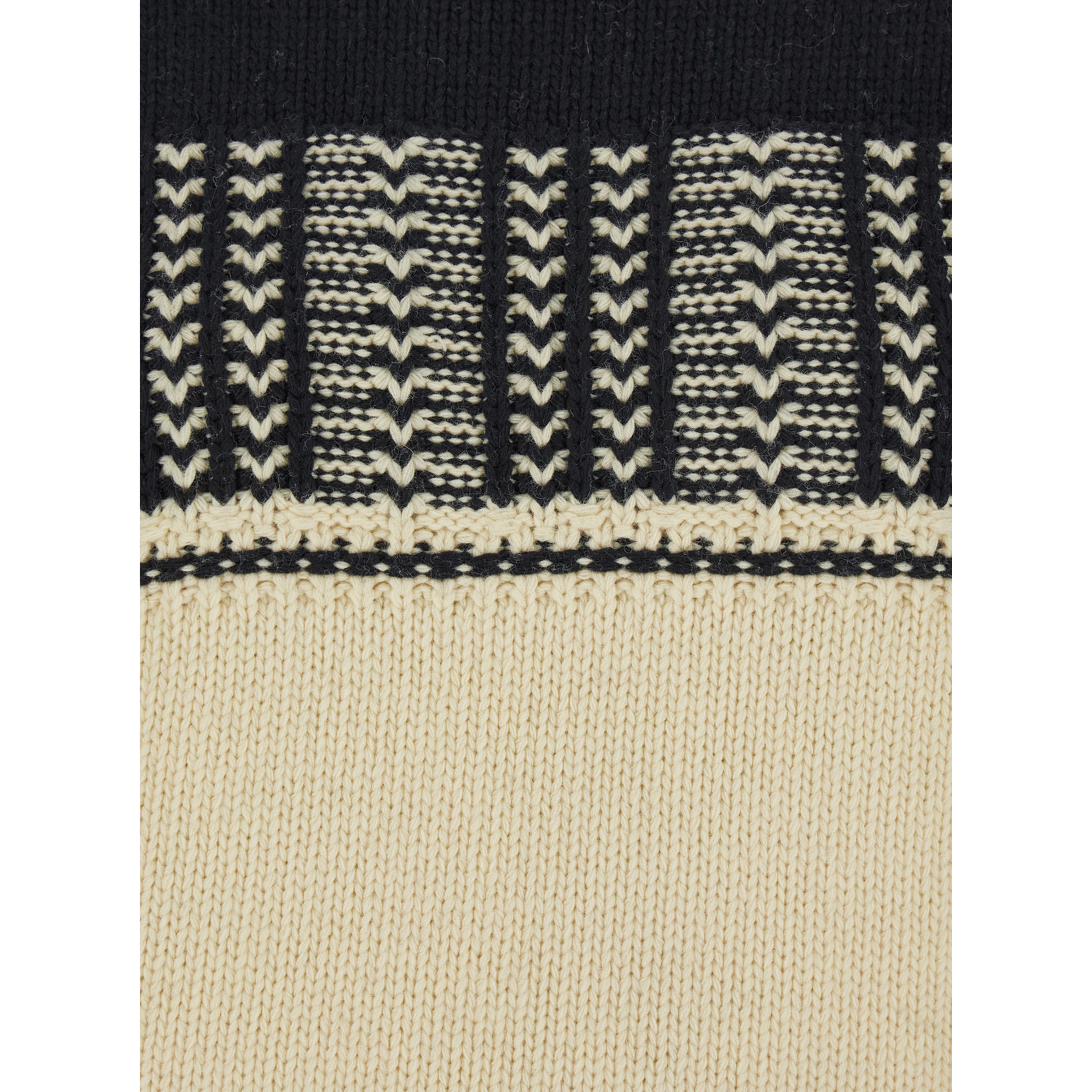 Black and White Crew Neck Sweaterwith All-Over Intarsia in Wool Woman