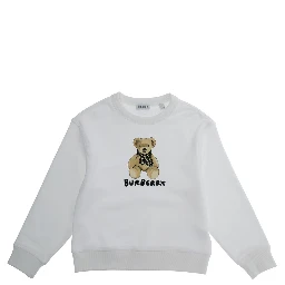 White Sweatshirt with Round Neck and Logo Print on the Front in Cotton Girl