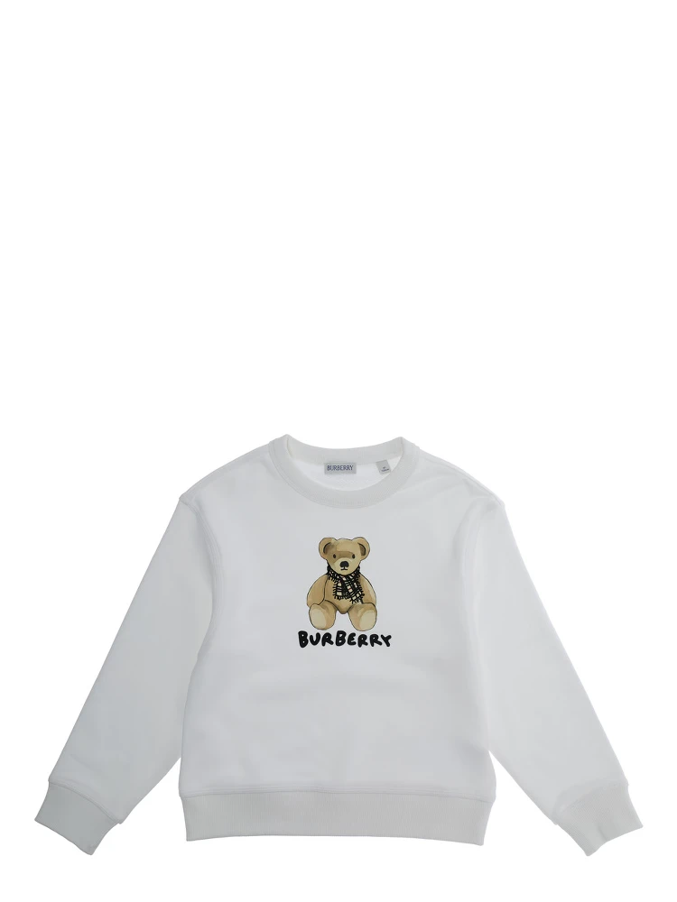 White Sweatshirt with Round Neck and Logo Print on the Front in Cotton Girl
