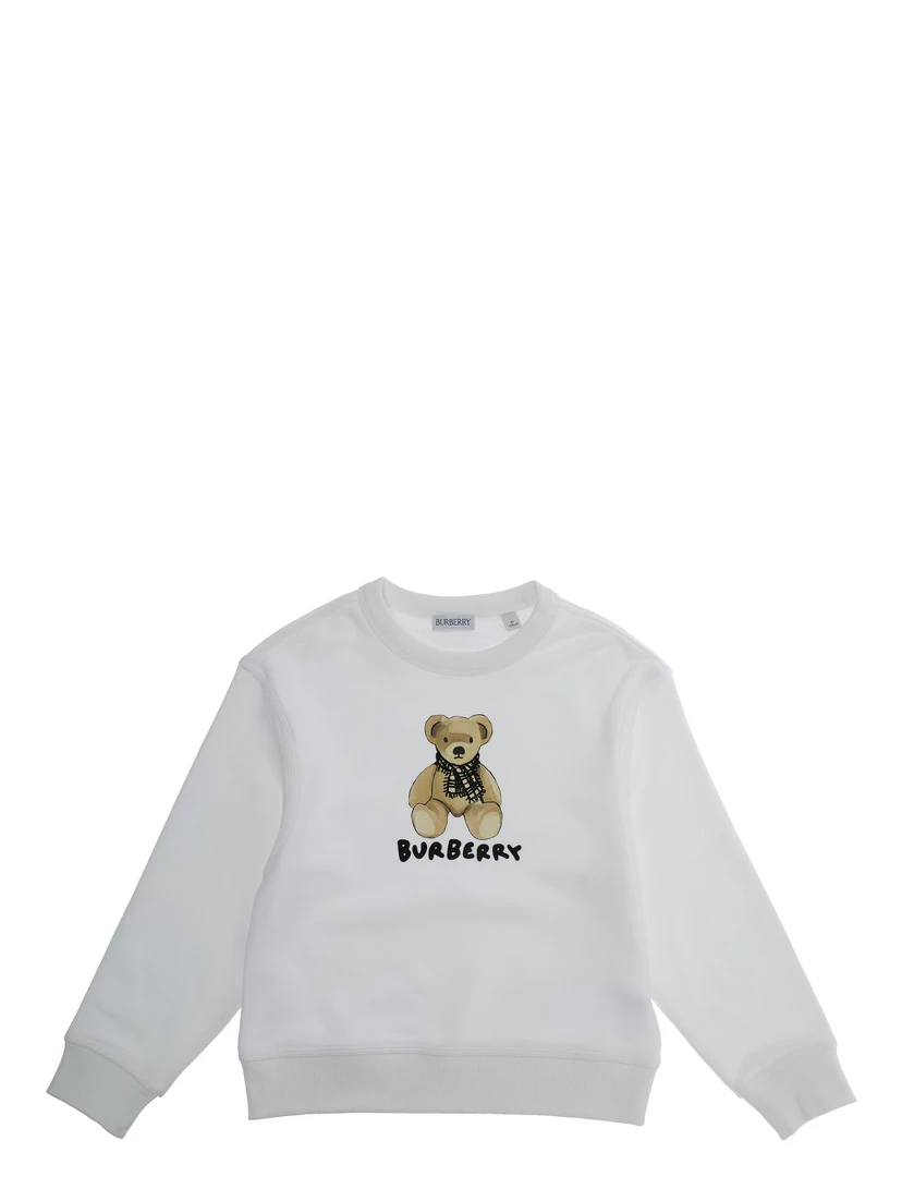 White Sweatshirt with Round Neck and Logo Print on the Front in Cotton Girl