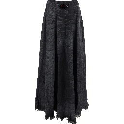 Grey Skirt with Oval D Logo Plaque and Frayed Edges in Cotton Blend Woman