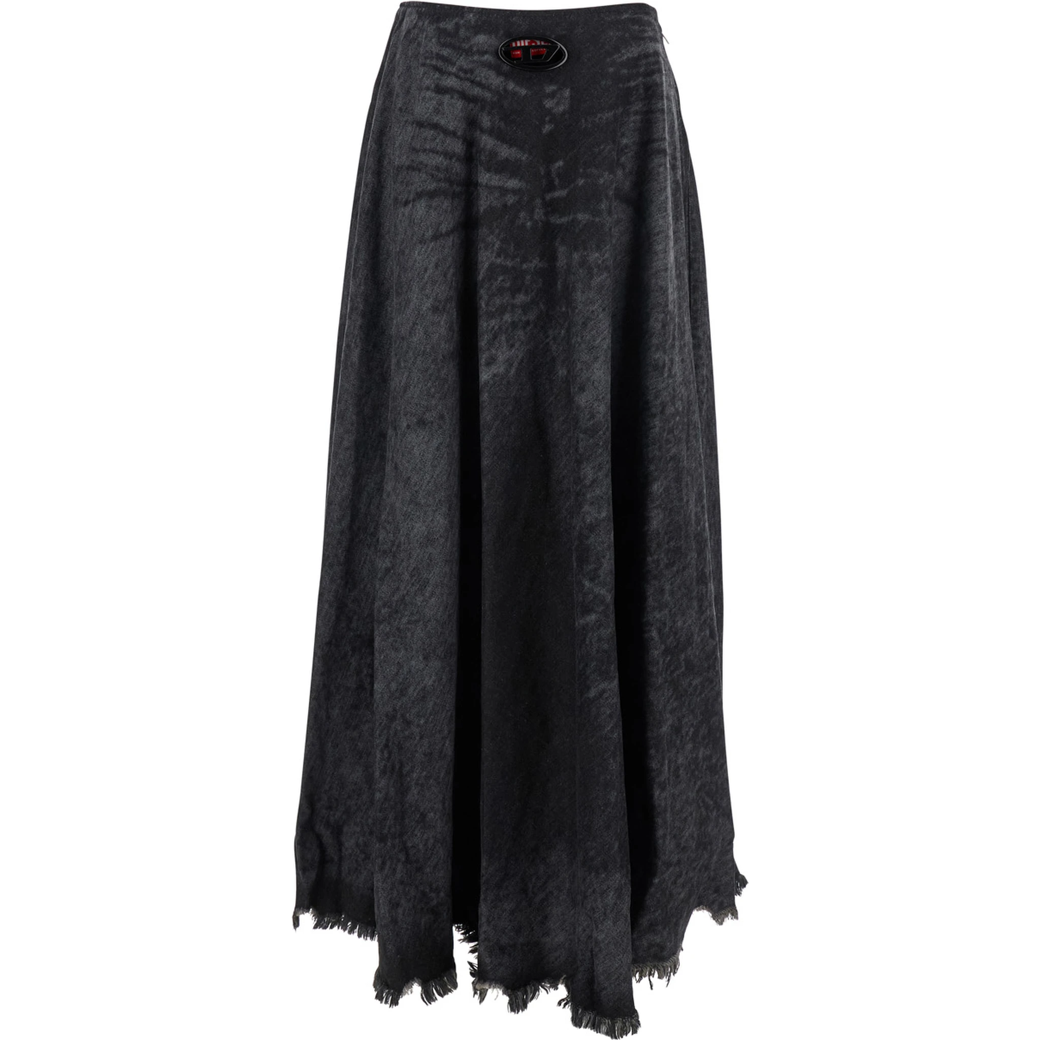 Grey Skirt with Oval D Logo Plaque and Frayed Edges in Cotton Blend Woman