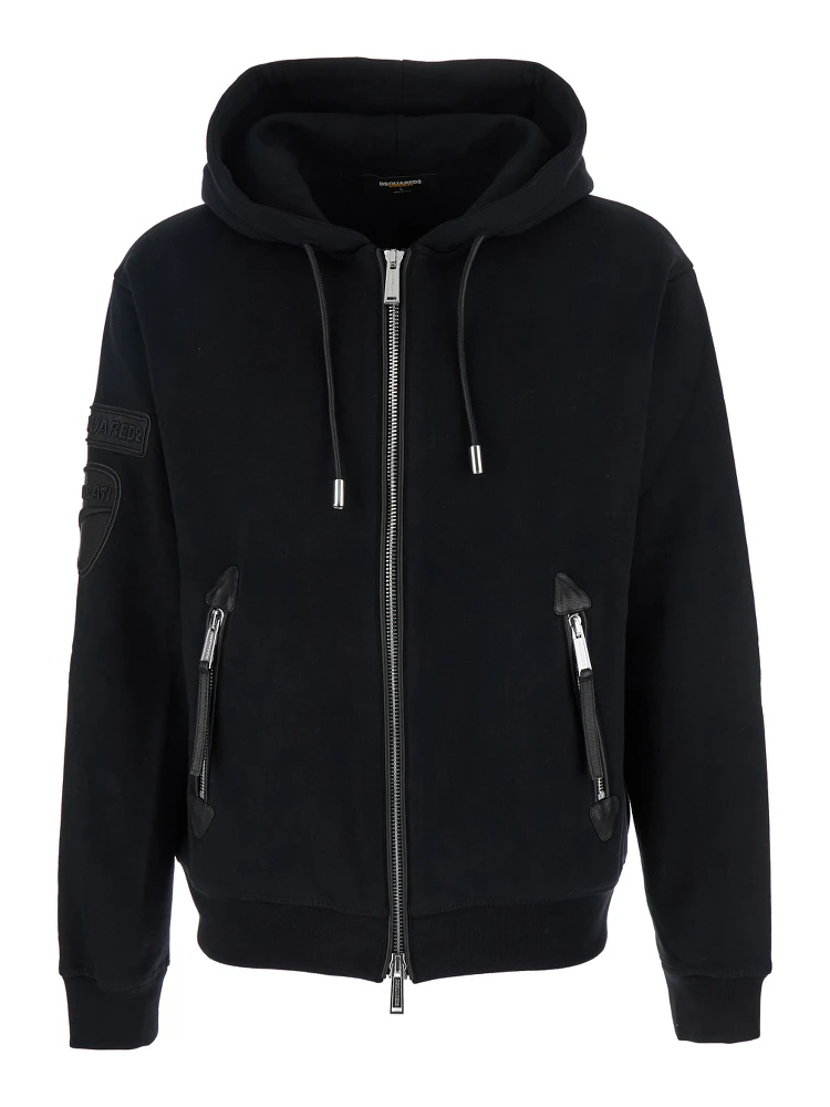 Ducati x D2 Black Sweatshirt with Drawstring Hood and Maxi Logo Lettering on the Rear in Cotton Man