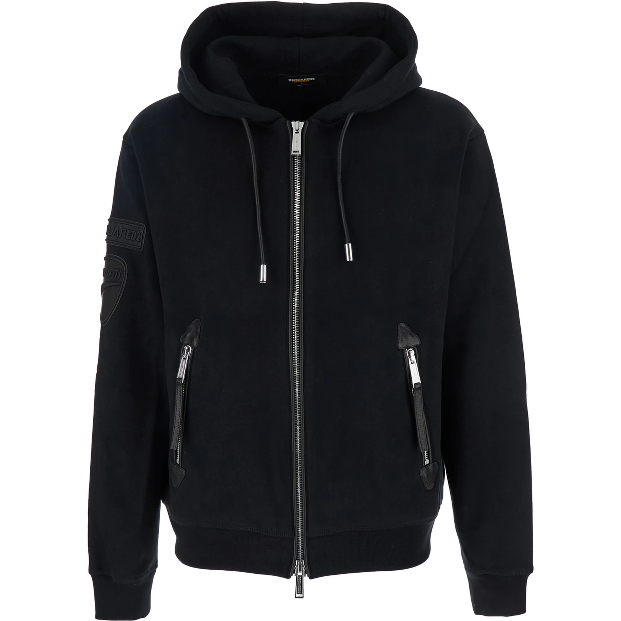 Ducati x D2 Black Sweatshirt with Drawstring Hood and Maxi Logo Lettering on the Rear in Cotton Man