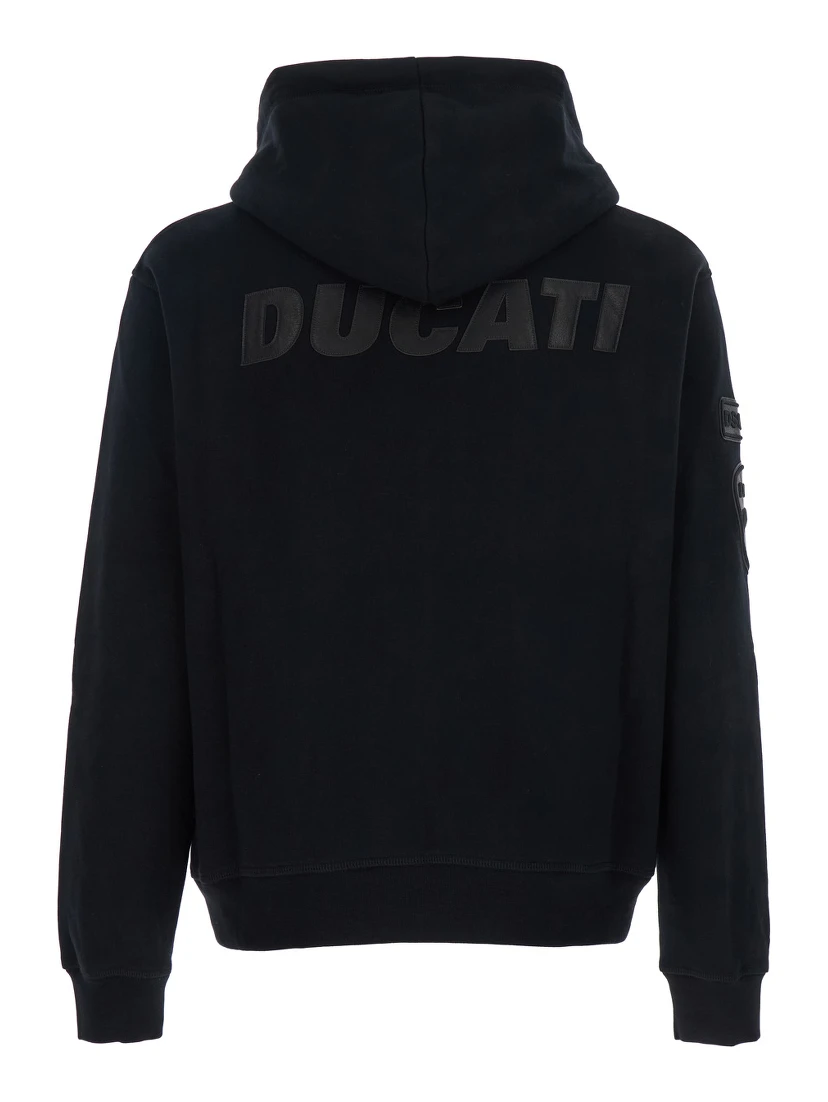 Ducati x D2 Black Sweatshirt with Drawstring Hood and Maxi Logo Lettering on the Rear in Cotton Man