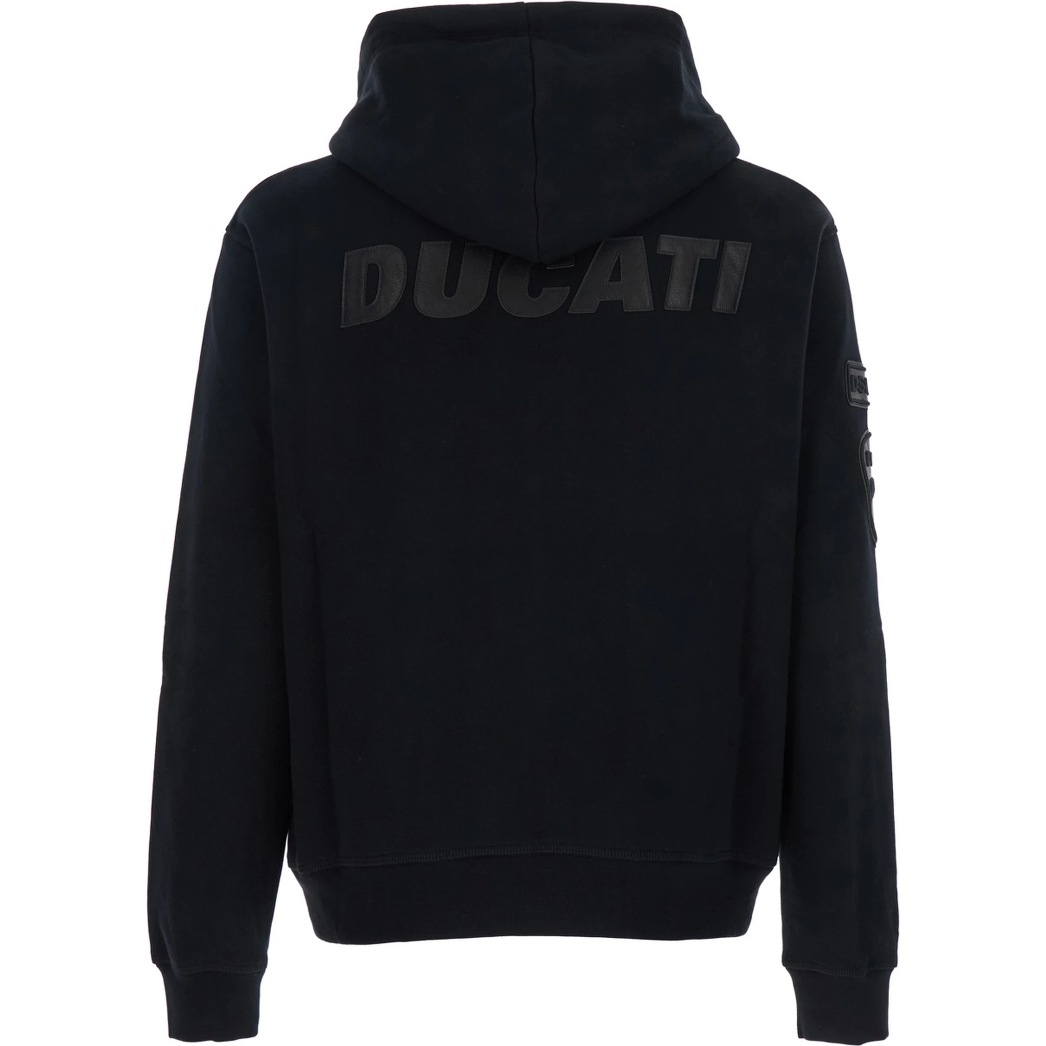 Ducati x D2 Black Sweatshirt with Drawstring Hood and Maxi Logo Lettering on the Rear in Cotton Man