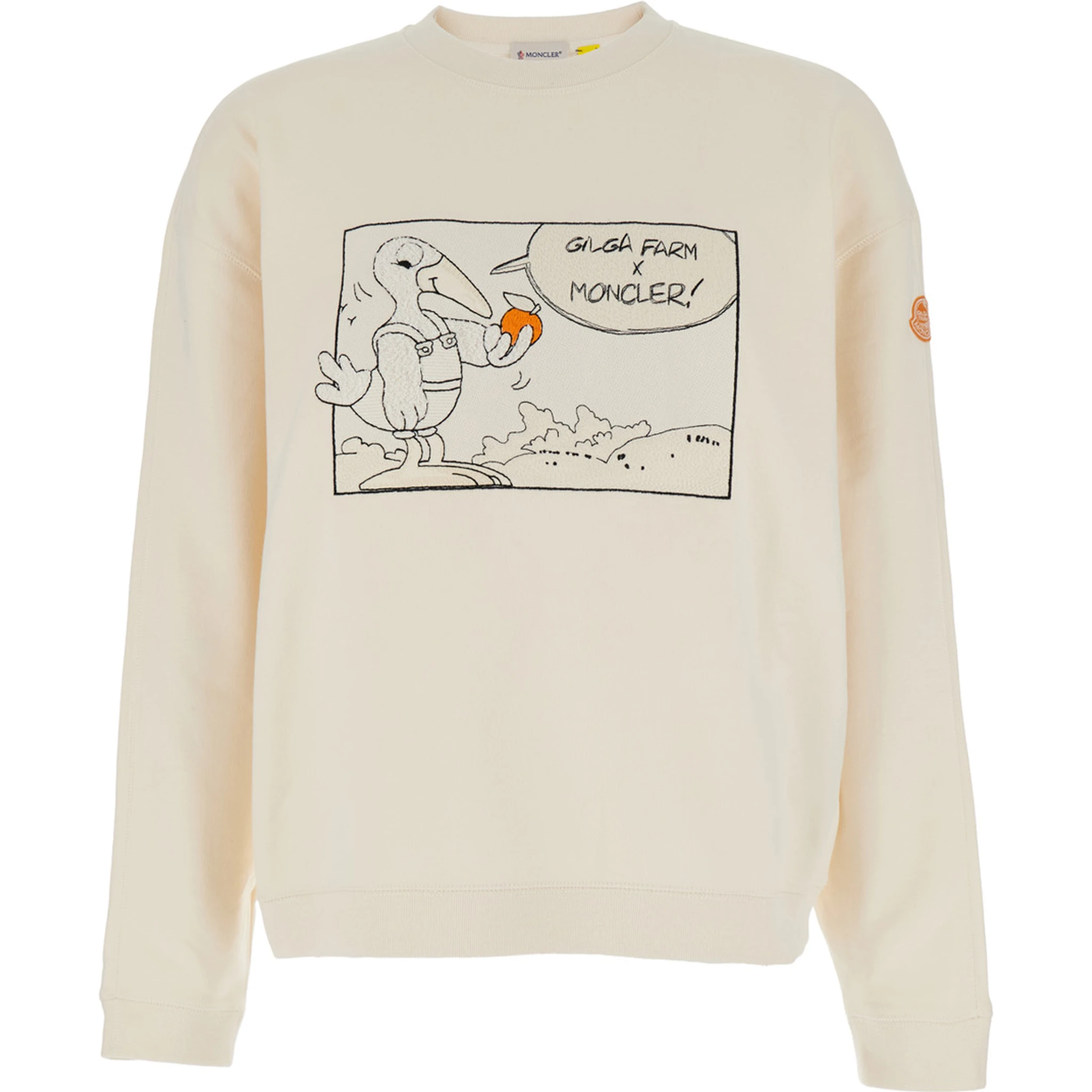 White Crewneck Sweatshirt with Logo Print on the Front and Logo Patch on the Sleeve in Cotton Man