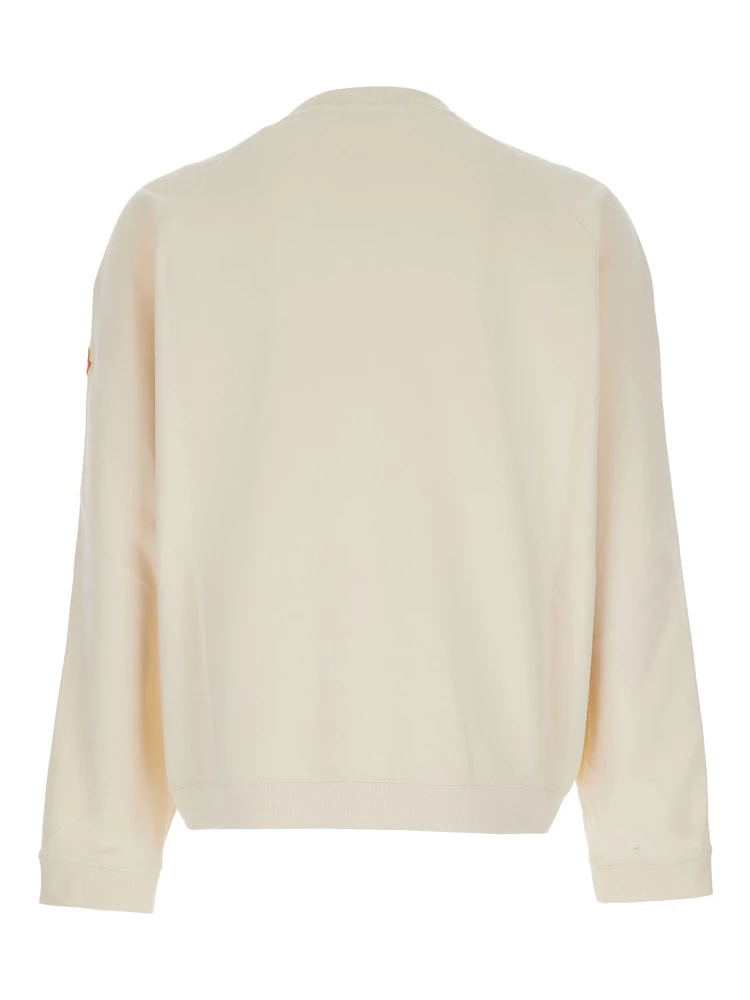 White Crewneck Sweatshirt with Logo Print on the Front and Logo Patch on the Sleeve in Cotton Man alternative