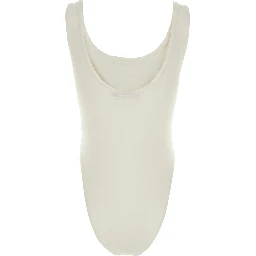 White Bodysuit with Round Neck in Silk Blend Stretch Woman