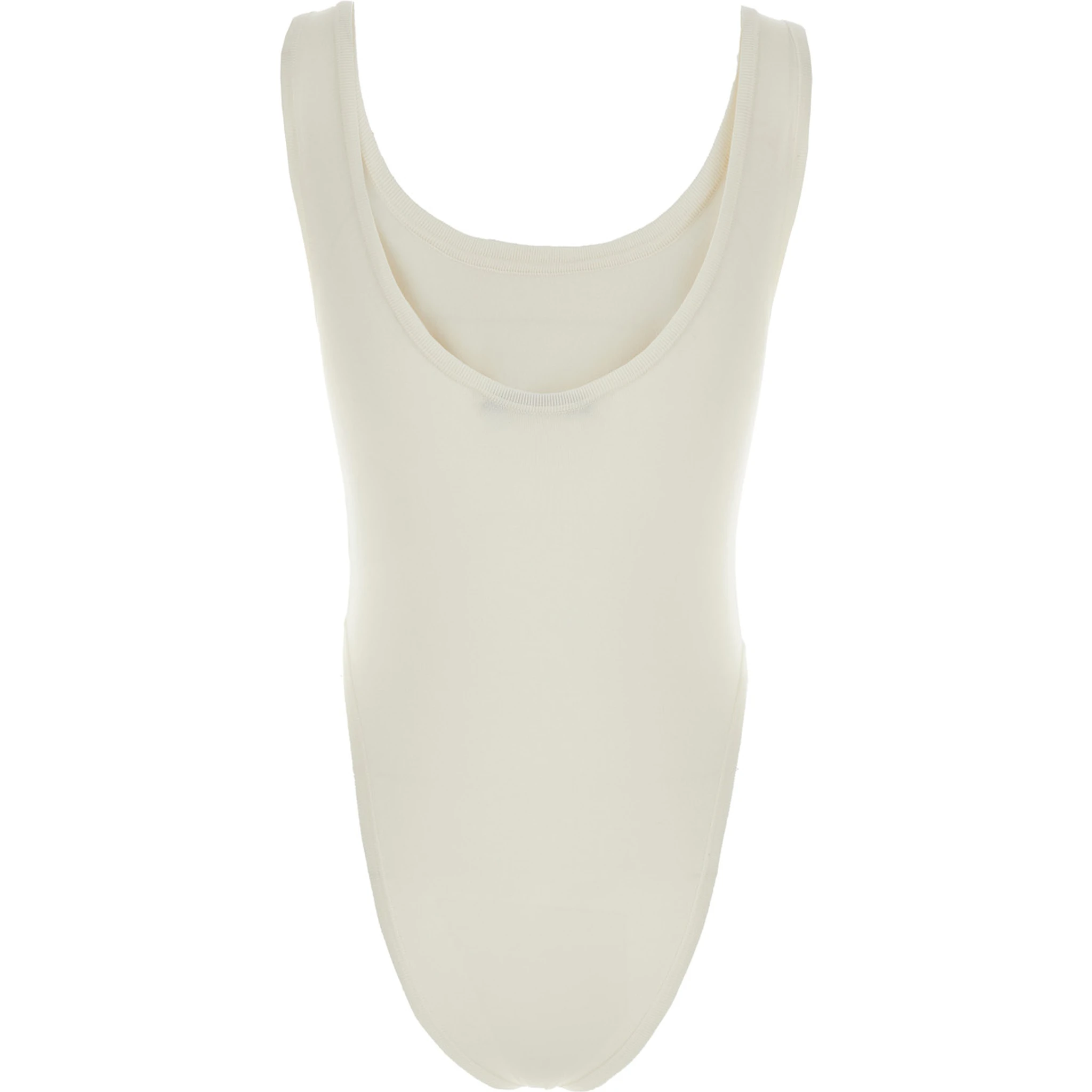 White Bodysuit with Round Neck in Silk Blend Stretch Woman