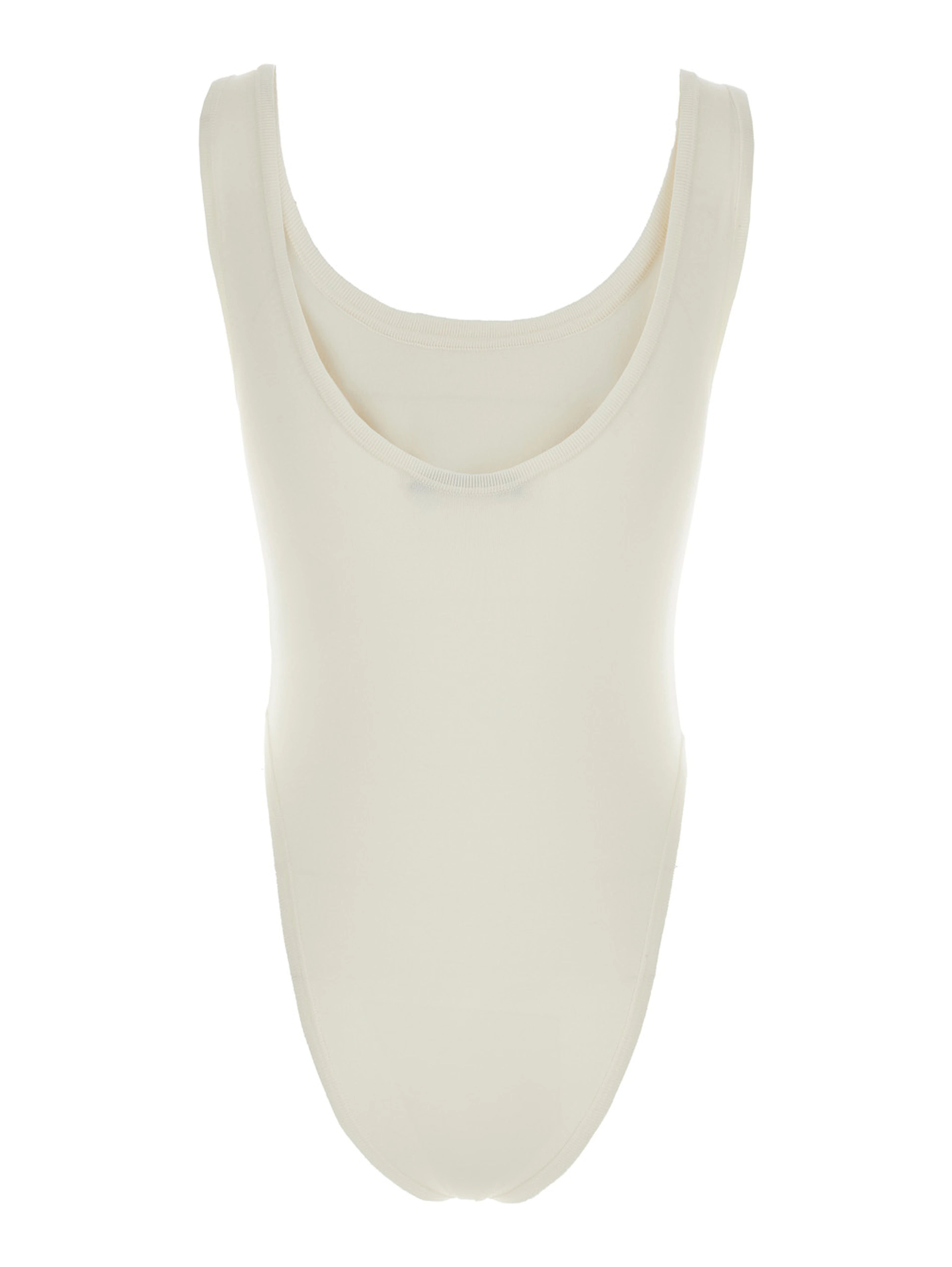 White Bodysuit with Round Neck in Silk Blend Stretch Woman