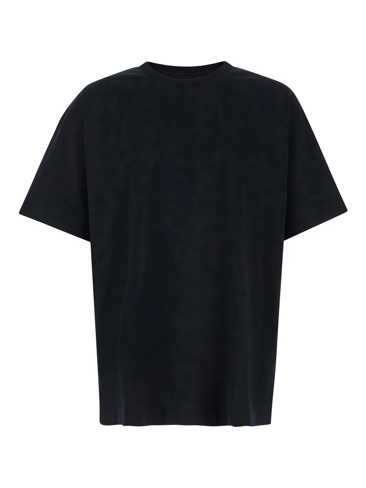 Black Crewneck T-Shirt with Logo Lettering Detail in Cotton Man