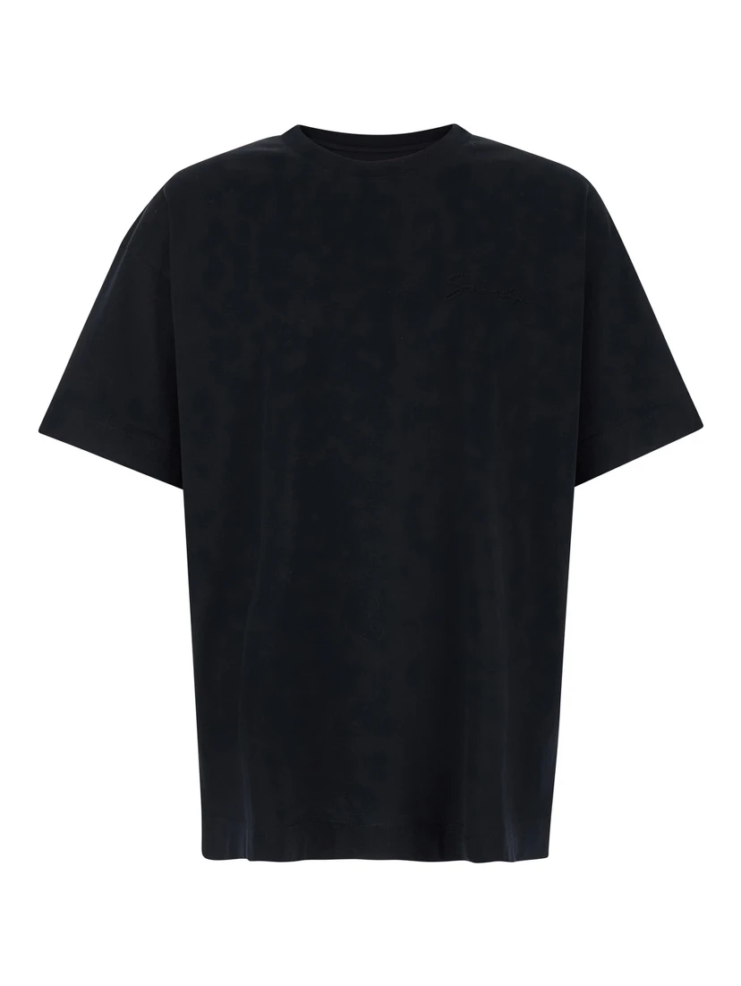 Black Crewneck T-Shirt with Logo Lettering Detail in Cotton Man