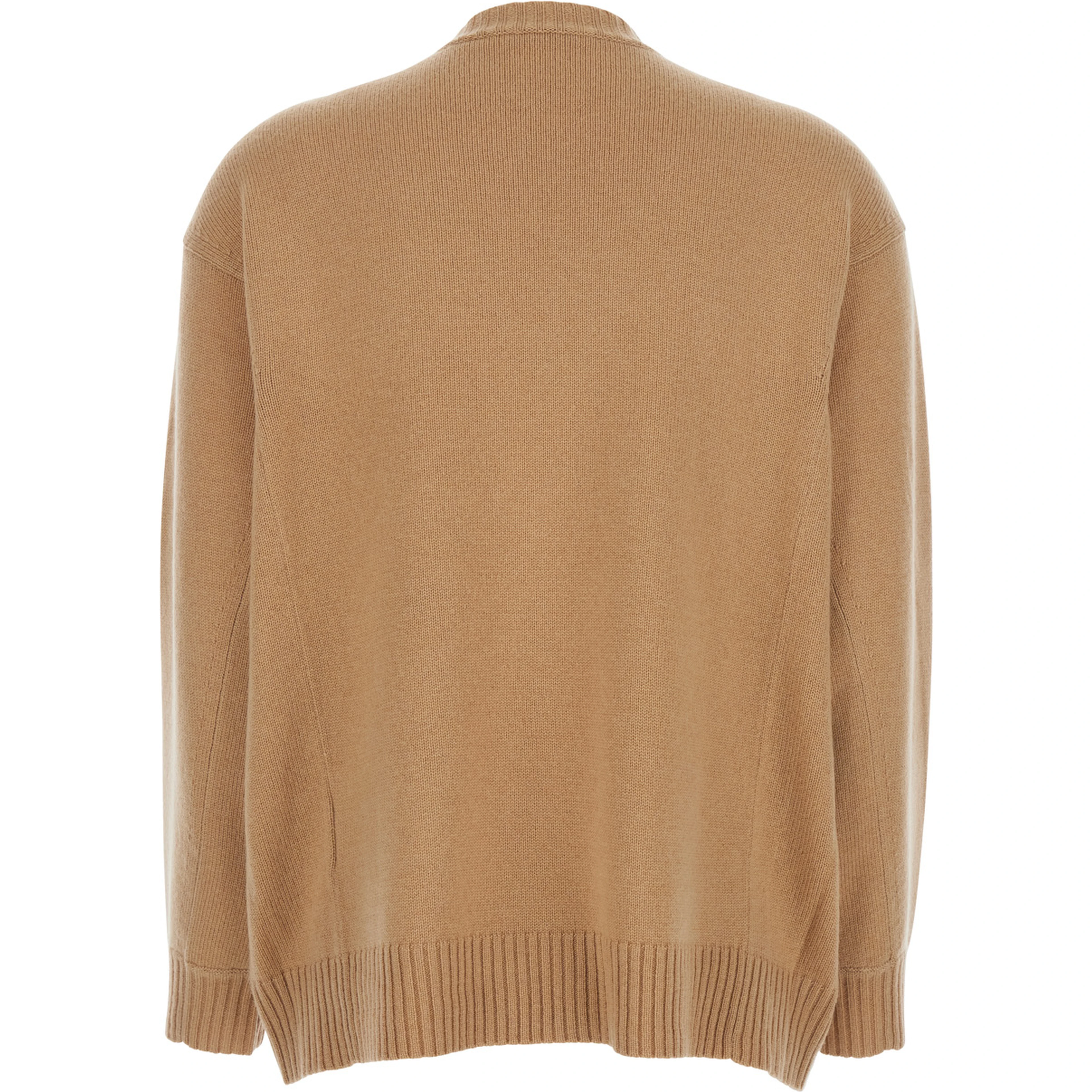 Beige Crew Neck Sweater with Front Embroidery in Wool and Cashmere Blend Woman