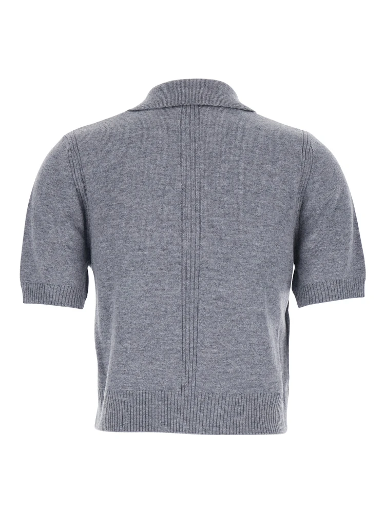 Grey Polo Shirt with Logo Patch on the Front and Ribbed Details in Wool Woman alternative