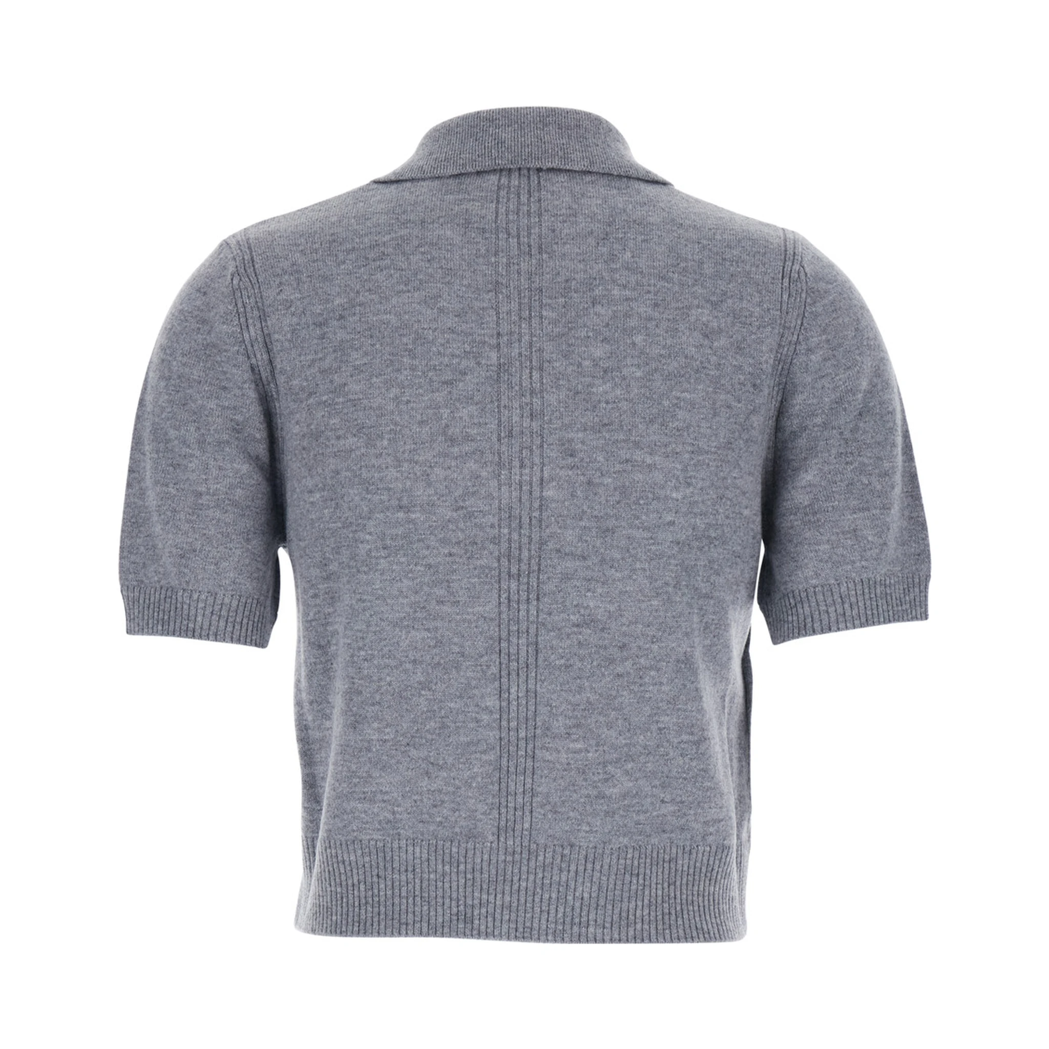 Grey Polo Shirt with Logo Patch on the Front and Ribbed Details in Wool Woman