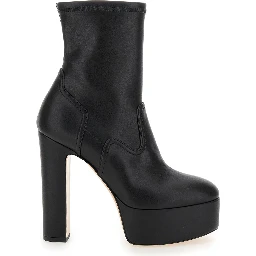 “Patty” Black Ankle Boots with High Heel and Platform in Leather Woman