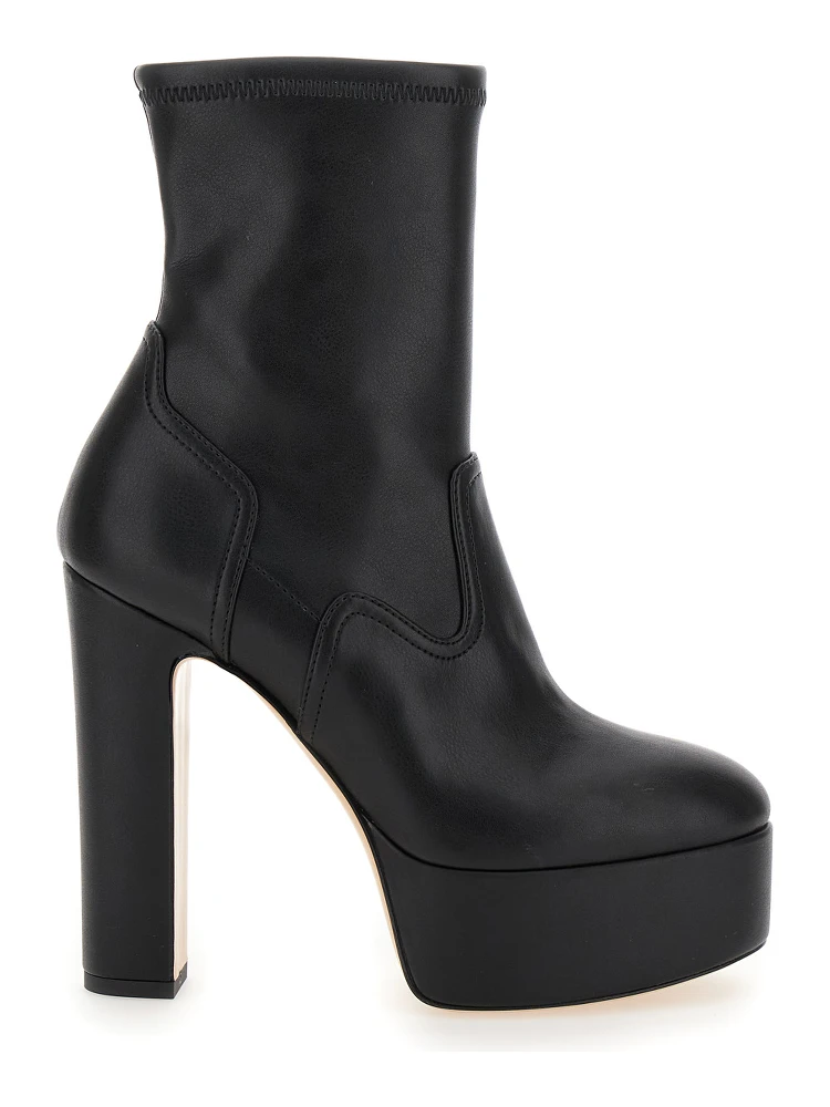 “Patty” Black Ankle Boots with High Heel and Platform in Leather Woman