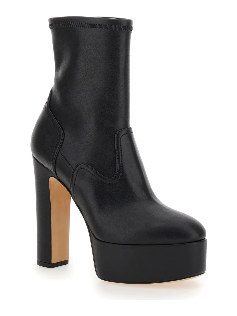 “Patty” Black Ankle Boots with High Heel and Platform in Leather Woman