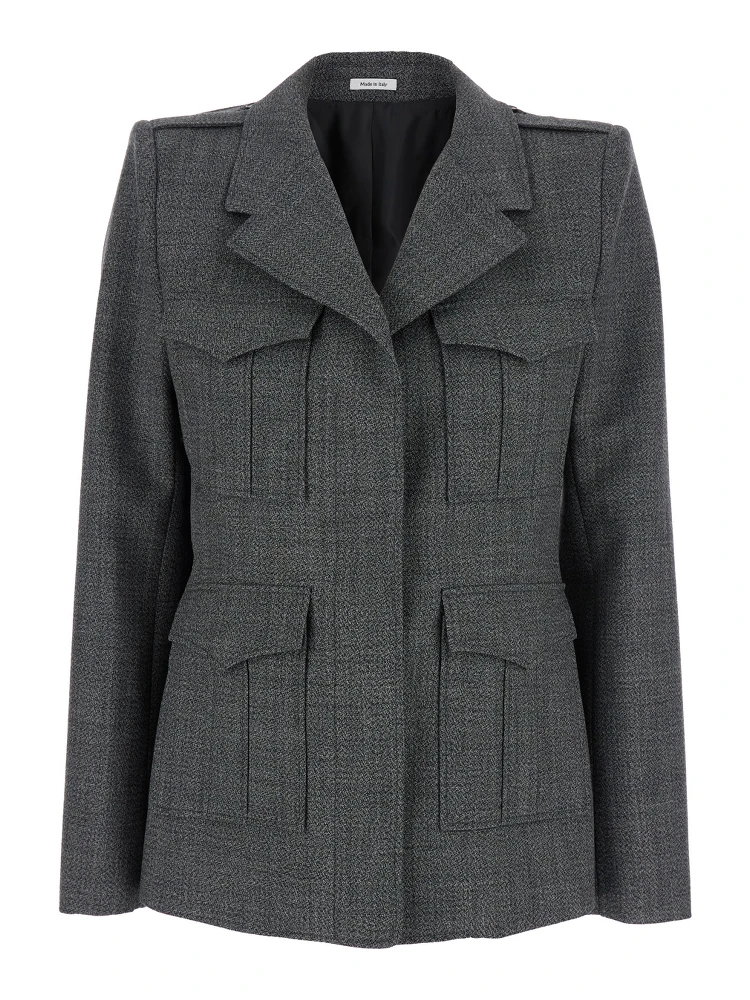 Grey Jacket with Wide Notched Revers in Wool Woman