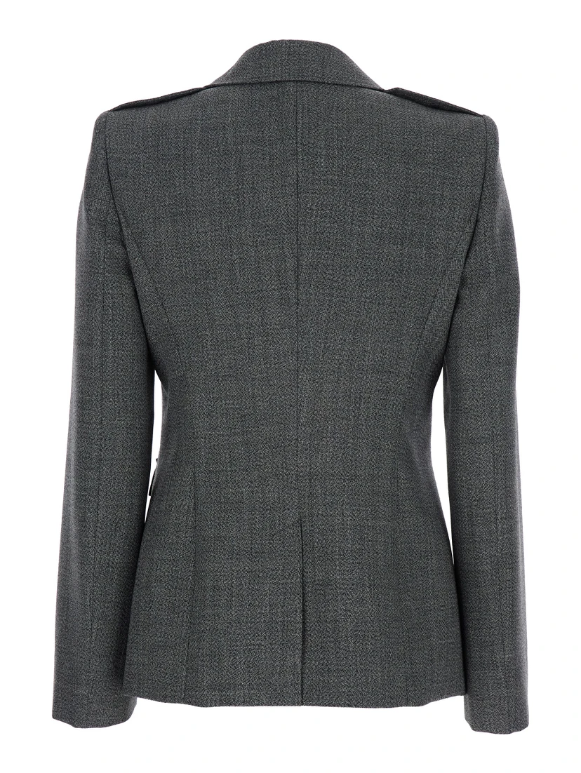 Grey Jacket with Wide Notched Revers in Wool Woman