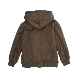 Brown Jacket with Fixed Hood and Logo Embroidery on the Front in Tech Fabric Boy