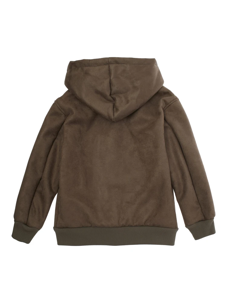 Brown Jacket with Fixed Hood and Logo Embroidery on the Front in Tech Fabric Boy alternative