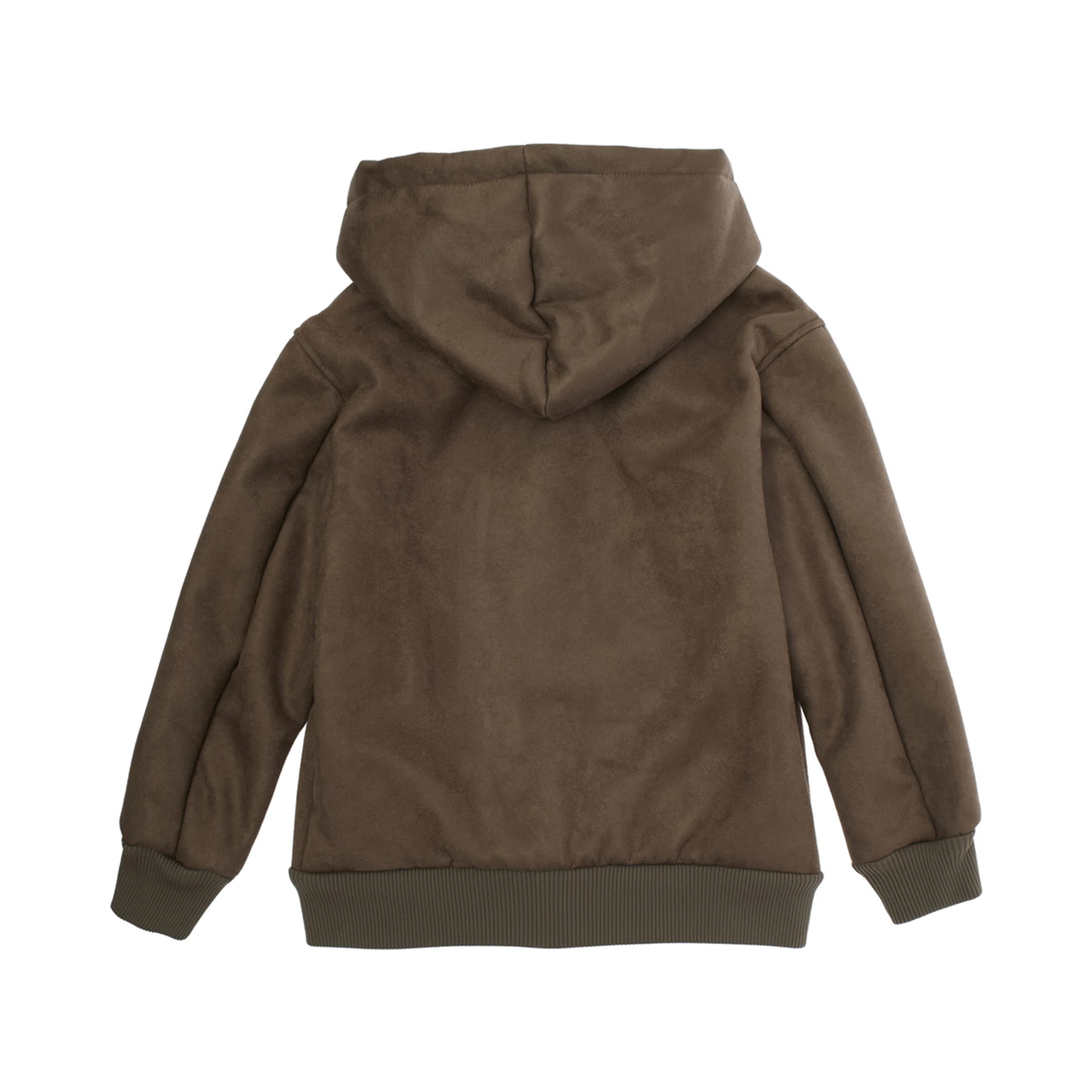 Brown Jacket with Fixed Hood and Logo Embroidery on the Front in Tech Fabric Boy