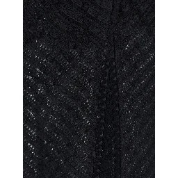 Erin Black Long Skirt with Side Single Slit and All-Over Embroidery in Tech Fabric Woman